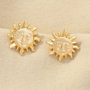 Sun Design Boho Celestial Stud Gold tone Dainty Earrings